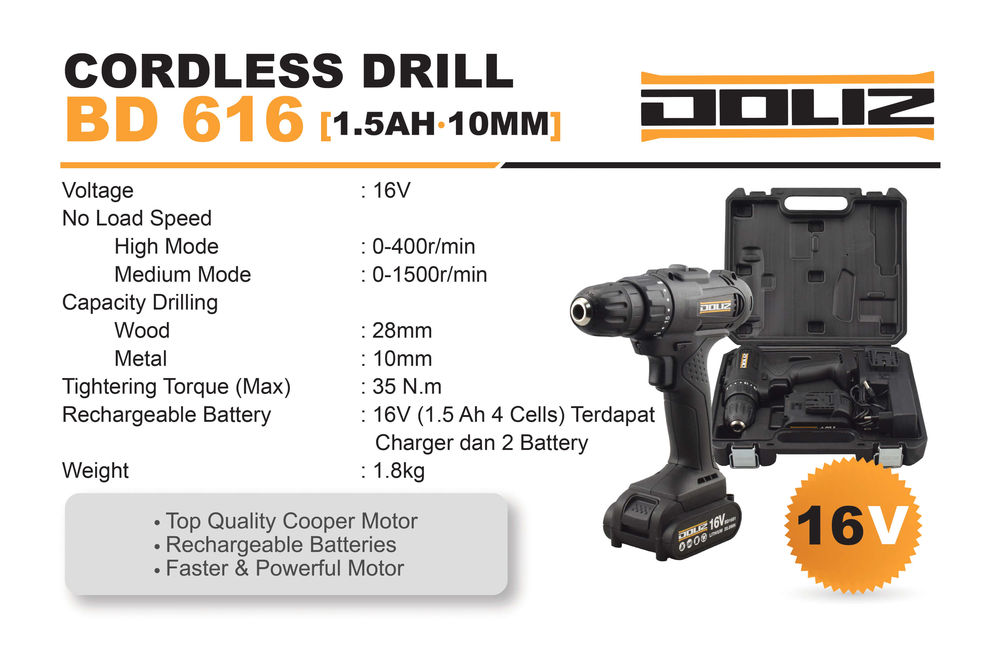 Doliz cordless drill series BD 616