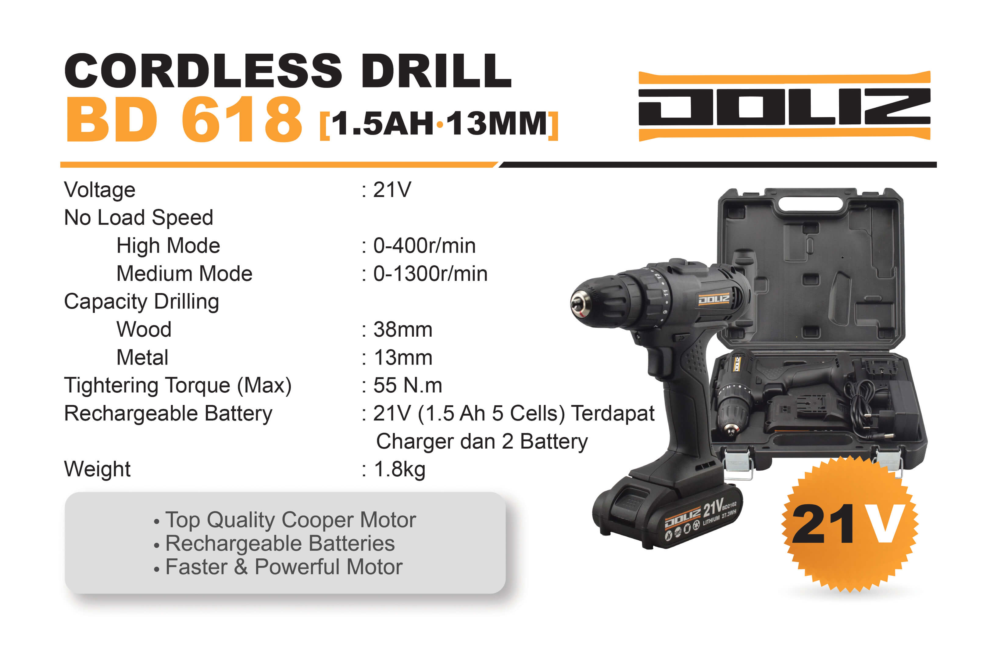 Doliz cordless drill series BD 618