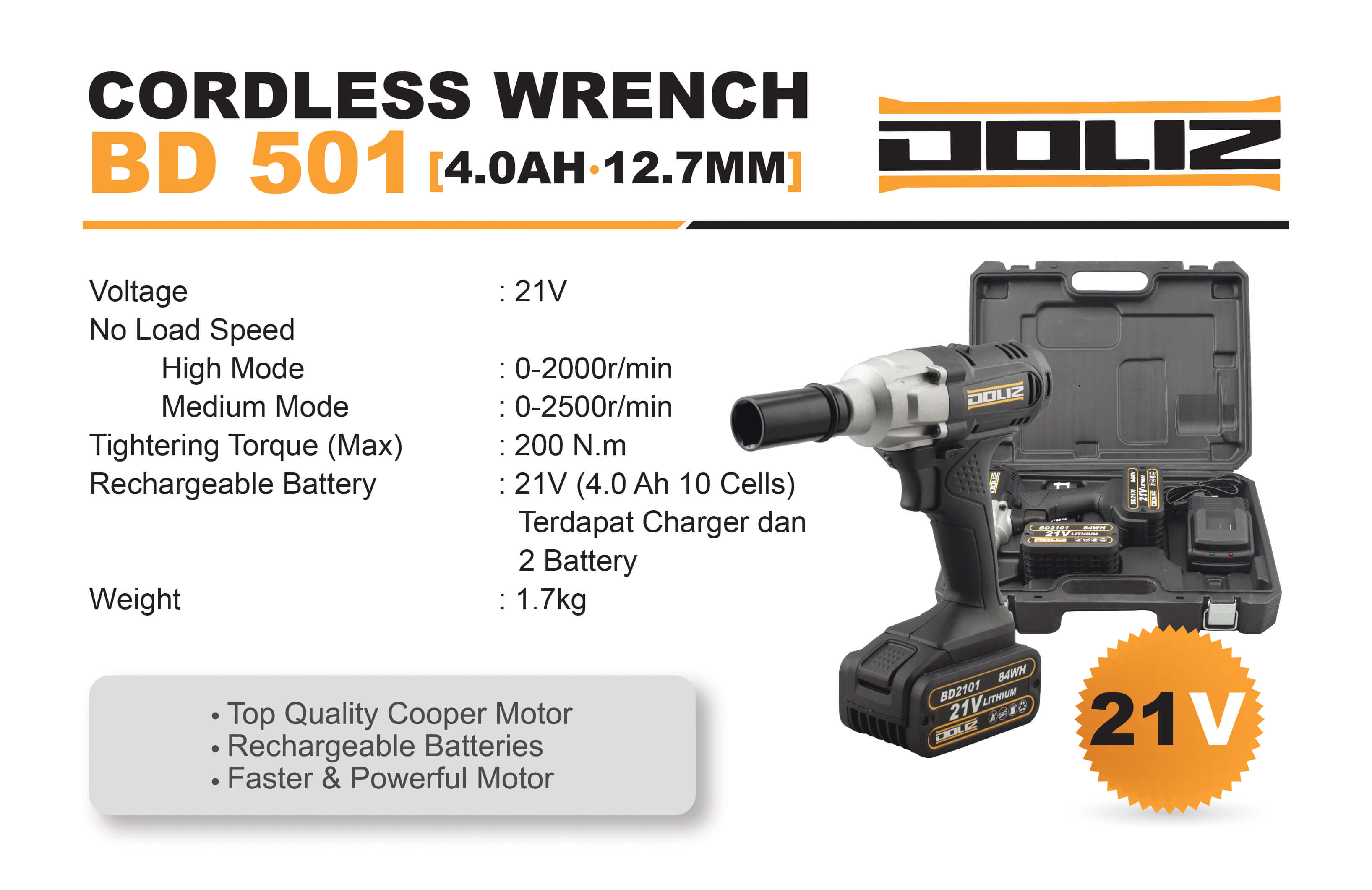 Doliz CORDLESS DRILL SERIES BD 501