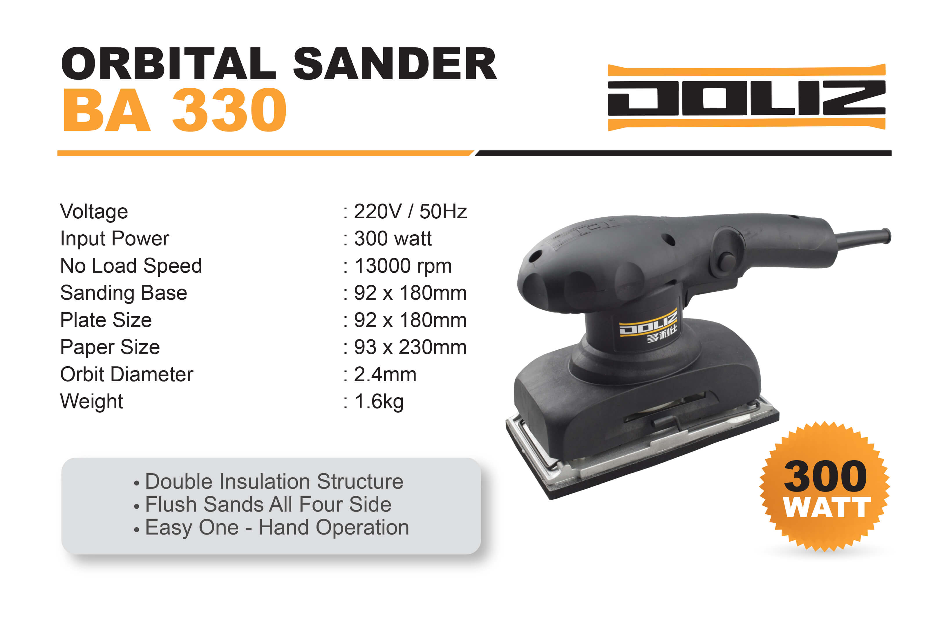 doliz orbital sander ba 330